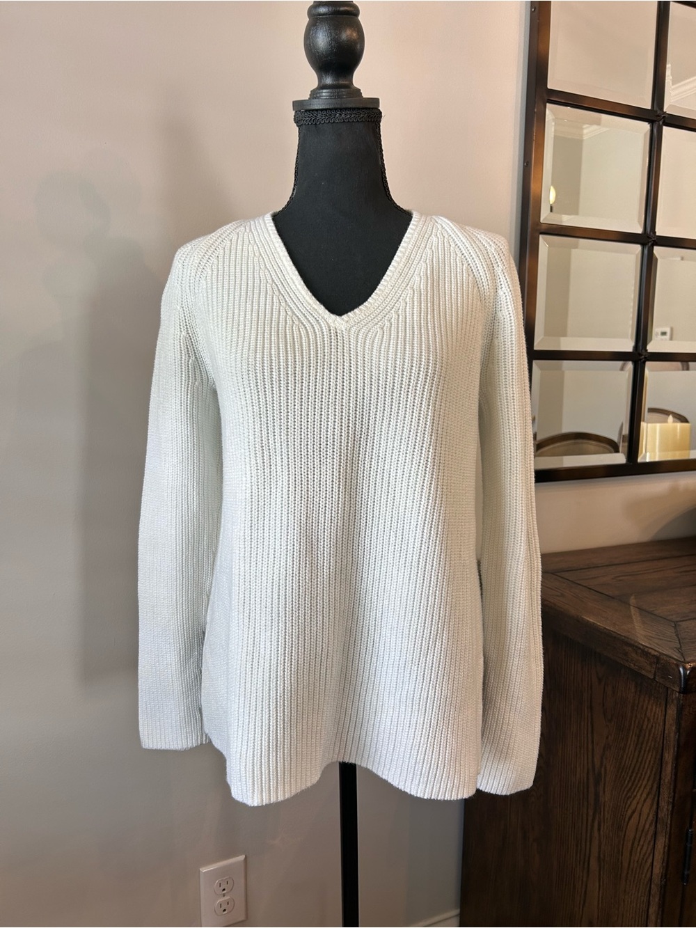 J.Crew ivory cotton shaker-stitch V-neck sweater